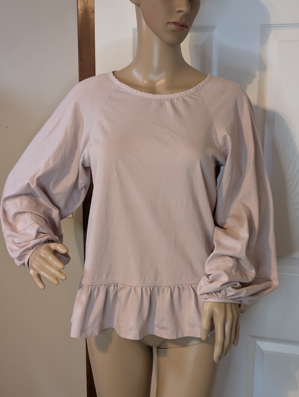 Banana Republic Light Pink(Silver Rose) Ruffle-Hem Balloon Sleeve Blouse